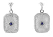 Art Deco Filigree Blue Sapphire and Diamond Crystal Earrings in Sterling Silver
