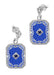 Art Deco Filigree Royal Blue Sun Ray Crystal and Sapphire Earrings with Diamond in Sterling Silver