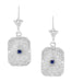 Art Deco Filigree Sapphire, Diamond and Sun Ray Crystal Dangling Earrings in Sterling Silver