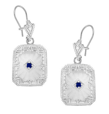 Art Deco Filigree Sapphire and Diamond Set Crystal Earrings in 14 Karat White Gold - alternate view