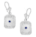 Art Deco Filigree Sapphire and Diamond Set Crystal Earrings in 14 Karat White Gold