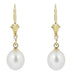 Art Deco Fleur De Lis Diamond and Pearl Drop Earrings in 14 Karat Gold