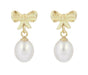 Mid-Century Bows and Pearls Drop Earrings in 14 Karat Yellow Gold