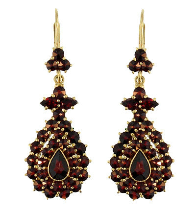 Victorian Bohemian Garnet Teardrop Earrings in 14 Karat Yellow