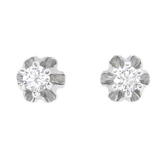 1960's Vintage Style 1/3 Carat Total Weight Buttercup Diamond Stud Earrings in 14 Karat White Gold
