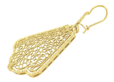 Scalloped Leaf Dangling Sterling Silver Filigree Edwardian Earrings with Yellow Gold Vermeil - alternate view