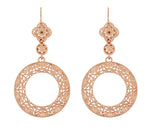Art Deco Circle of Love Drop Dangle Filigree Earrings - Rose Gold Vermeil Over Sterling Silver