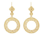 Art Deco Circle of Love Sterling Silver Drop Dangle Filigree Earrings with Yellow Gold Vermeil