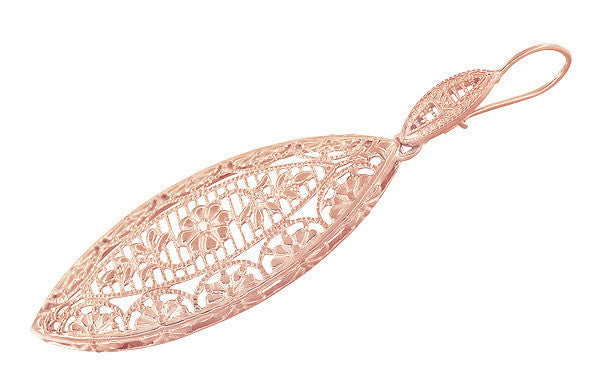 Art Deco Rose Gold Vermeil Dangling Leaf Sterling Silver Filigree Diamond Earrings - Item: E171RD - Image: 2