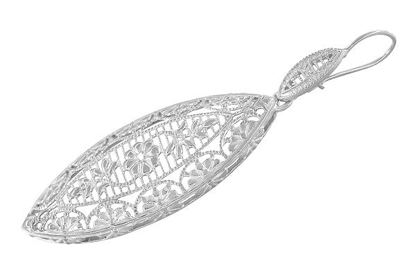 Sterling Silver Art Deco Dangling Leaf Filigree Diamond Earrings - Item: E171WD - Image: 2