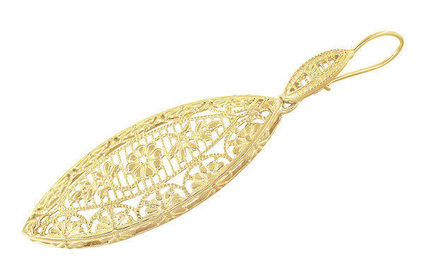 Art Deco Dangling Leaf Sterling Silver Filigree Diamond Earrings with Yellow Gold Vermeil - Item: E171YD - Image: 2