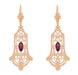 Art Deco Geometric Rhodolite Garnet Dangling Rose Gold Vermeil Filigree Earrings in Sterling Silver