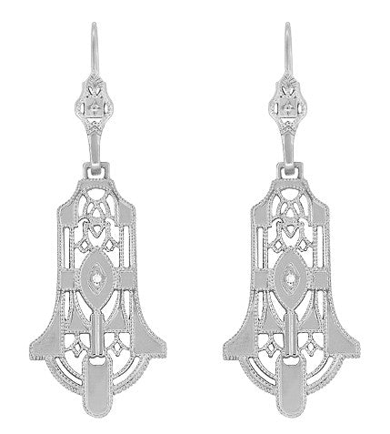 Geometric Diamond Dangling Sterling Silver Filigree Art Deco Earrings