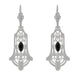 Art Deco Geometric Black Onyx Dangling Sterling Silver Filigree Earrings