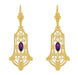 Art Deco Geometric Amethyst Dangling Filigree Earrings in Sterling Silver with Yellow Gold Vermeil