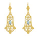 Art Deco Geometric Sky Blue Topaz Dangling Filigree Earrings in Sterling Silver with Yellow Gold Vermeil