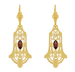 Art Deco Geometric Almandite Garnet Dangling Filigree Earrings in Sterling Silver with Yellow Gold Vermeil