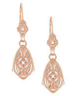 Art Deco Dangling Sterling Silver Diamond Filigree Earrings with Rose Gold Vermeil