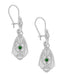 Art Deco Dangling Sterling Silver Emerald and Diamond Filigree Earrings