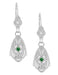 Art Deco Dangling Sterling Silver Emerald and Diamond Filigree Earrings