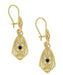 Art Deco Dangling Sterling Silver Blue Sapphire and Diamond Filigree Earrings with Yellow Gold Vermeil