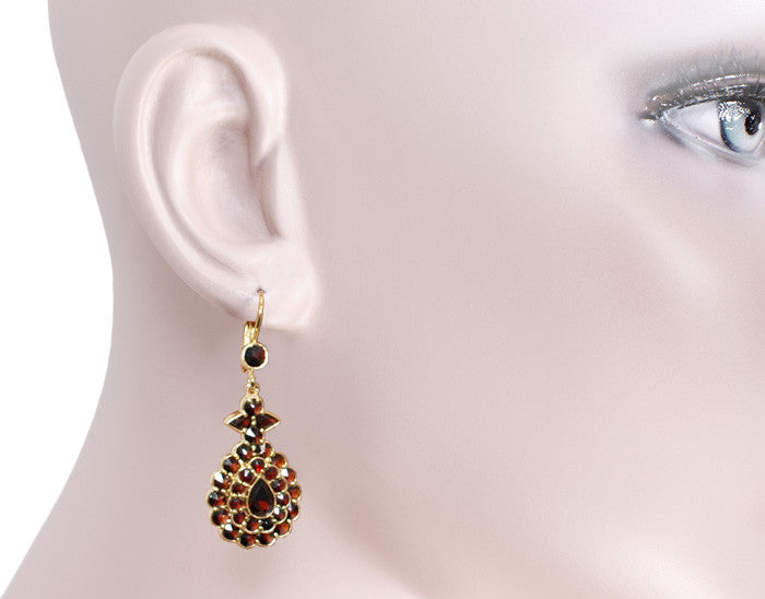 Victorian Bohemian Garnet Teardrop Earrings in 14K Yellow Gold and Sterling Silver Vermeil - Item: E180 - Image: 4