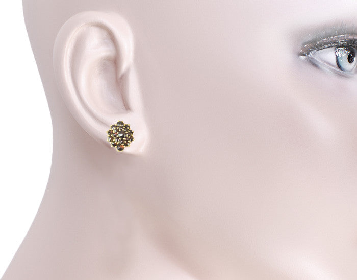 Czech Bohemian Garnet Victorian Stud Earrings in 14K Yellow Gold and Sterling Silver Vermeil - Item: E181SP - Image: 3