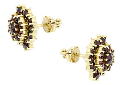 Czech Bohemian Garnet Victorian Stud Earrings in 14K Yellow Gold and Sterling Silver Vermeil - alternate view