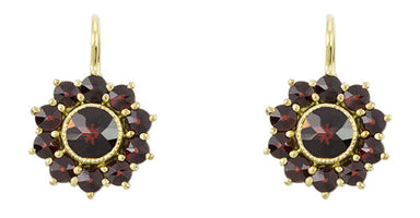 Bohemian Garnet Floral Drop Victorian Earrings in 14K Yellow Gold and Sterling Silver Vermeil