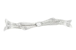 Vintage Art Deco Old Mine Cut Diamond Filigree Bow Brooch in 14 Karat White Gold