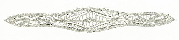 Edwardian Filigree Vintage Bar Brooch in 10 Karat White Gold