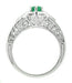 Art Deco Emerald and Diamond Filigree Engraved Engagement Ring in 14 Karat White Gold