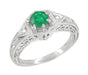 Art Deco Emerald and Diamond Filigree Engraved Engagement Ring in 14 Karat White Gold