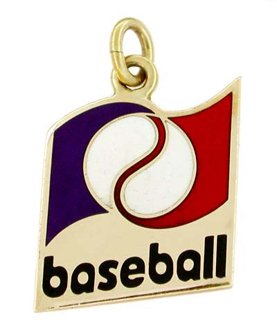 Enameled Baseball Charm in 10 Karat Gold