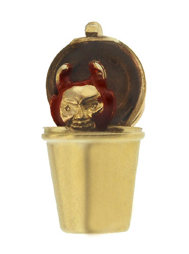 Enameled Movable Cocktail Shaker with Jack in the Box Devil Charm in 14 Karat Gold