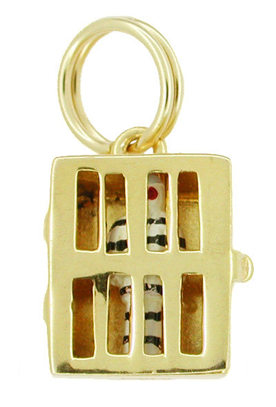Enameled Movable Jail Cell and Prisoner Charm in 14 Karat Gold - Item: C189 - Image: 2