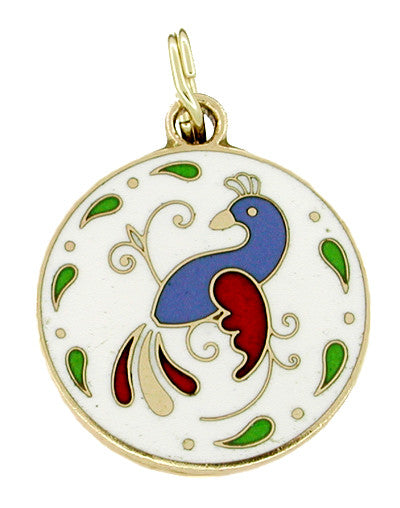Enameled Peacock Charm in 10 Karat Gold