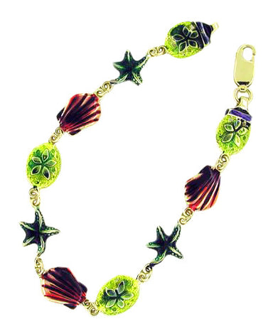 Vintage Enameled Sea Life Bracelet in 14 Karat Yellow Gold