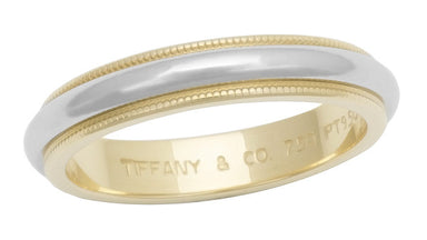 Tiffany & Co 3.75mm Milgrain Wedding Band in Platinum & 18K Yellow Gold - Ring Size 7 - Pre Owned Vintage Tiffany Band