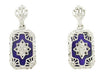 Art Deco Filigree Lapis Lazuli and Diamond Set Earrings in 14 Karat White Gold