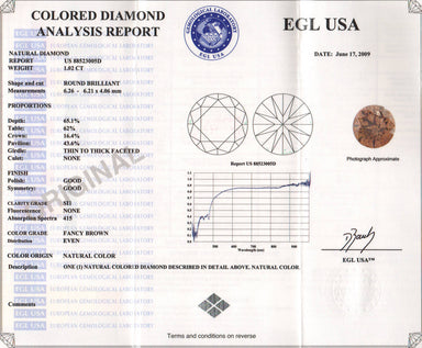 1.02 Carat Loose Fancy Brown Caramel Color Diamond | Natural Round Brilliant SI1 Clarity - alternate view