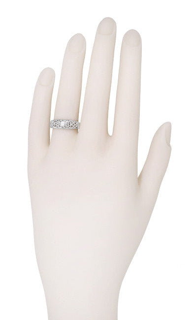 Edwardian Filigree Diamond Ring in White Gold - 10K, 14K or 18K - Item: R197W10-LC - Image: 3