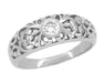 Low Profile Antique Edwardian Filigree Diamond Band Ring in 14 Karat White Gold - Classic Gender Neutral Engagement or Wedding Ring - R197