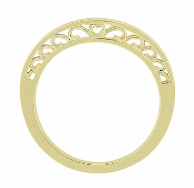 Filigree Scrolls Heart Curved Wedding Band in 14K Yellow Gold