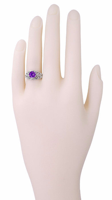 Edwardian Filigree 1 Carat Amethyst Promise Ring in Sterling Silver - Item: SSR1 - Image: 3