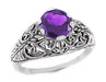 Edwardian Filigree 1 Carat Amethyst Promise Ring in Sterling Silver