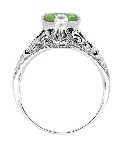 Edwardian Filigree 1.20 Carat Peridot Promise Ring in Sterling Silver - Item: SSR7 - Image: 2