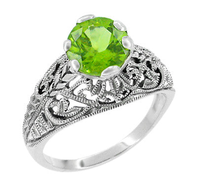 Edwardian Filigree 1.20 Carat Peridot Promise Ring in Sterling Silver