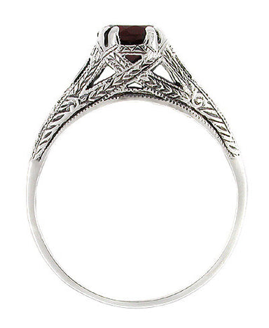Art Deco Filigree Engraved Almandine Garnet Promise Ring in Sterling Silver - alternate view
