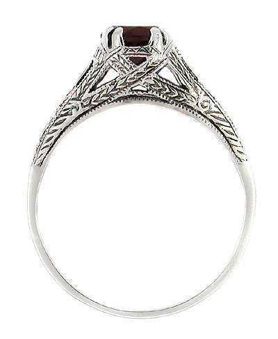 Art Deco Filigree Engraved Almandine Garnet Promise Ring in Sterling Silver - Item: SSR4 - Image: 2